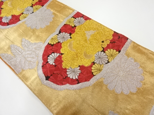 アンティーク　牡丹に菊模様織出し袋帯（着用可）